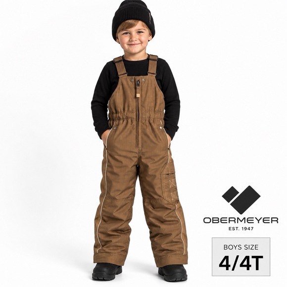 Obermeyer Other - Obermeyer Worker Bib Pant Boys 4 Brown Plaid Insulated Snow Ski Bib I-Grow